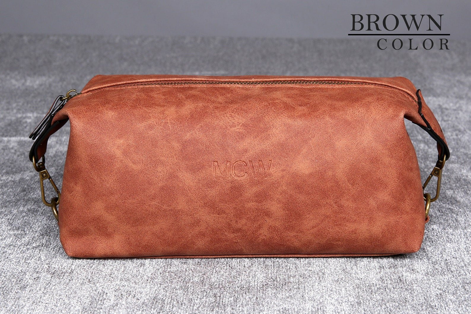 Personalized Brown Vegan Leather Dopp Kitt 