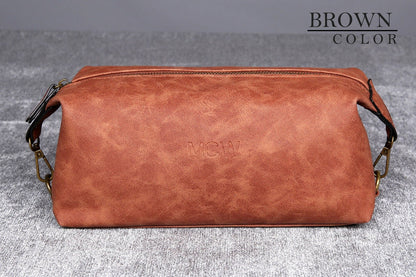 Personalized Brown Vegan Leather Dopp Kitt 