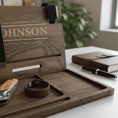 Personalized Wooden Docking Station - Anniversary - GroomsDay