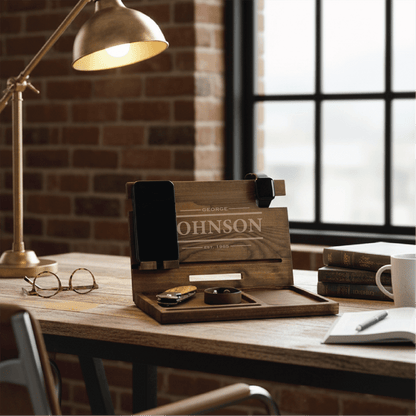 Personalized Wooden Docking Station - Anniversary - GroomsDay
