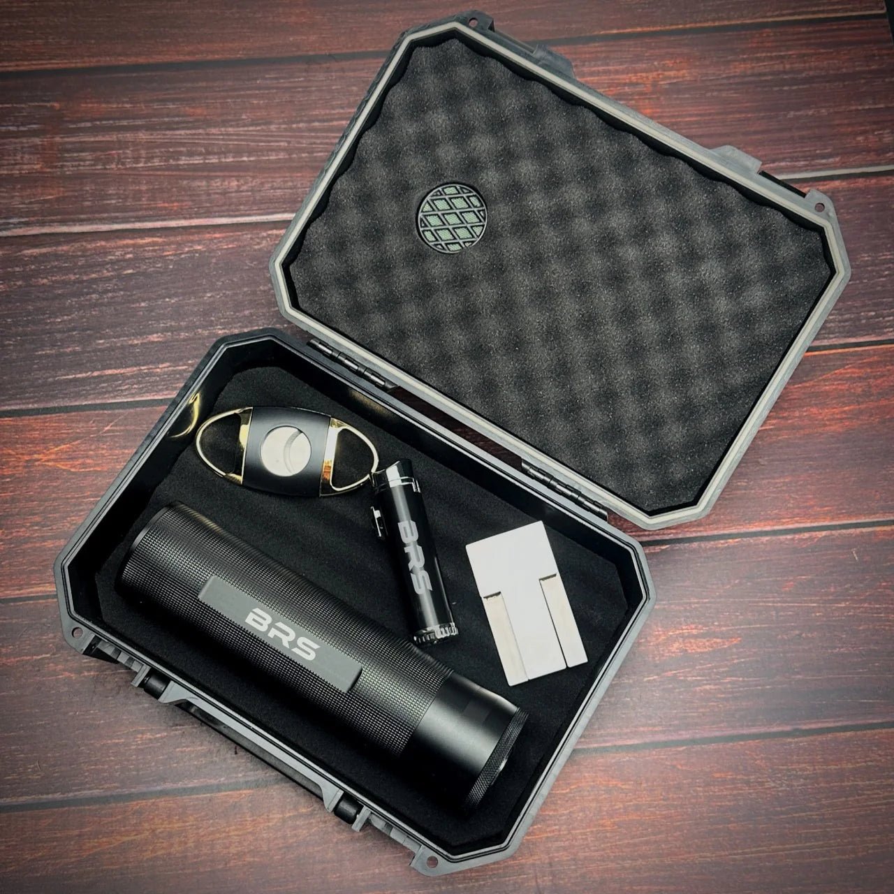 Prestige Cigar Set - Travel Humidor, Cutter, Stand, and Lighter