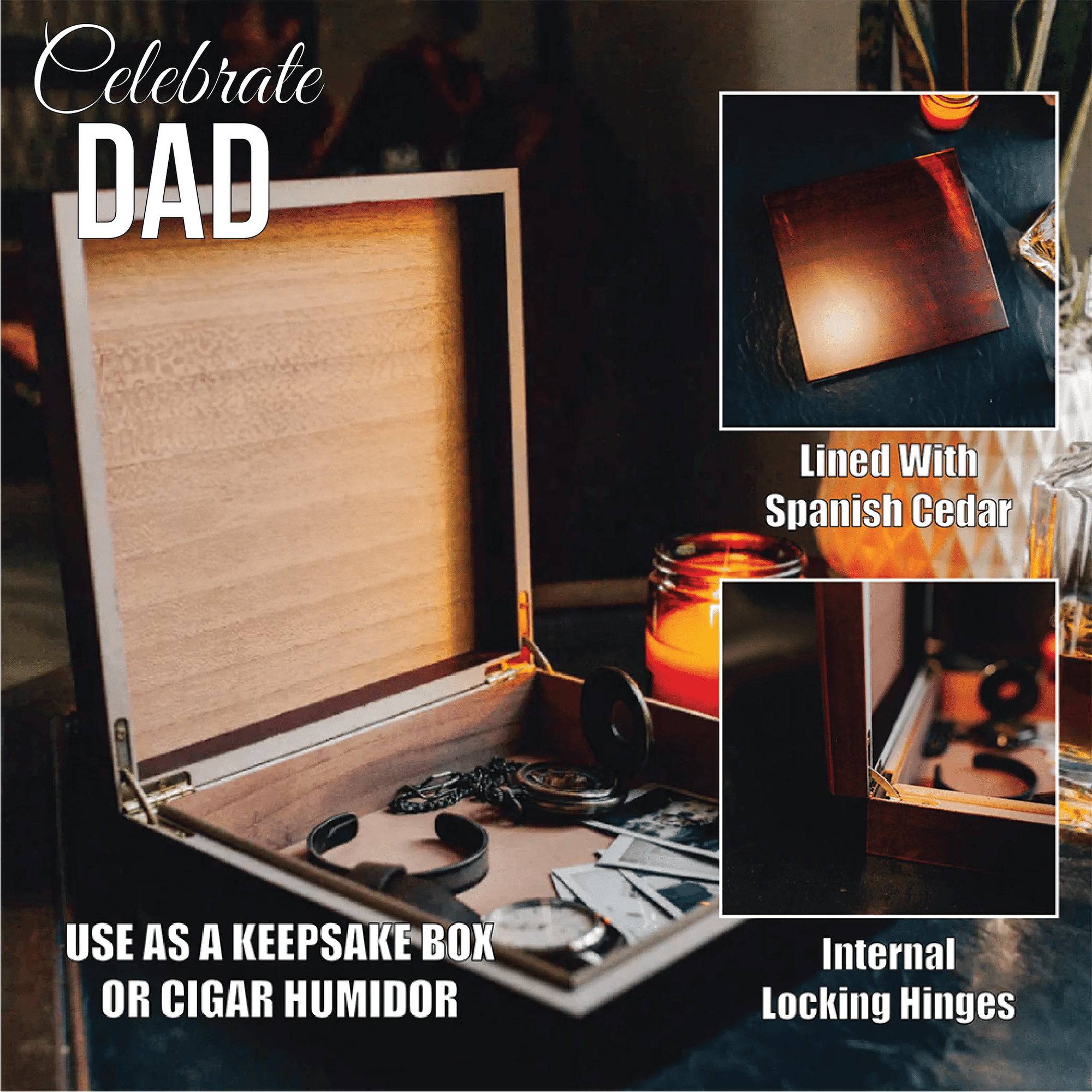 Dad's Keepsake Box - Personalized Wooden Humidor and Storage