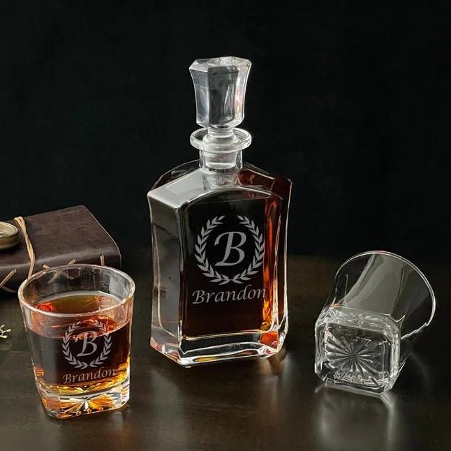 Great Personalized Decanter With Low Ball Glasses | Quick Delivery! Decanter Set