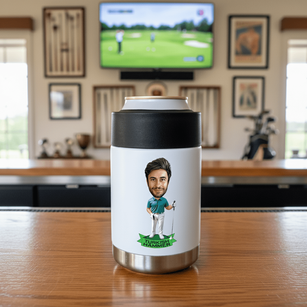 Personalized Golfer Caricature Can Cooler - Personalized Koozie - GroomsDay