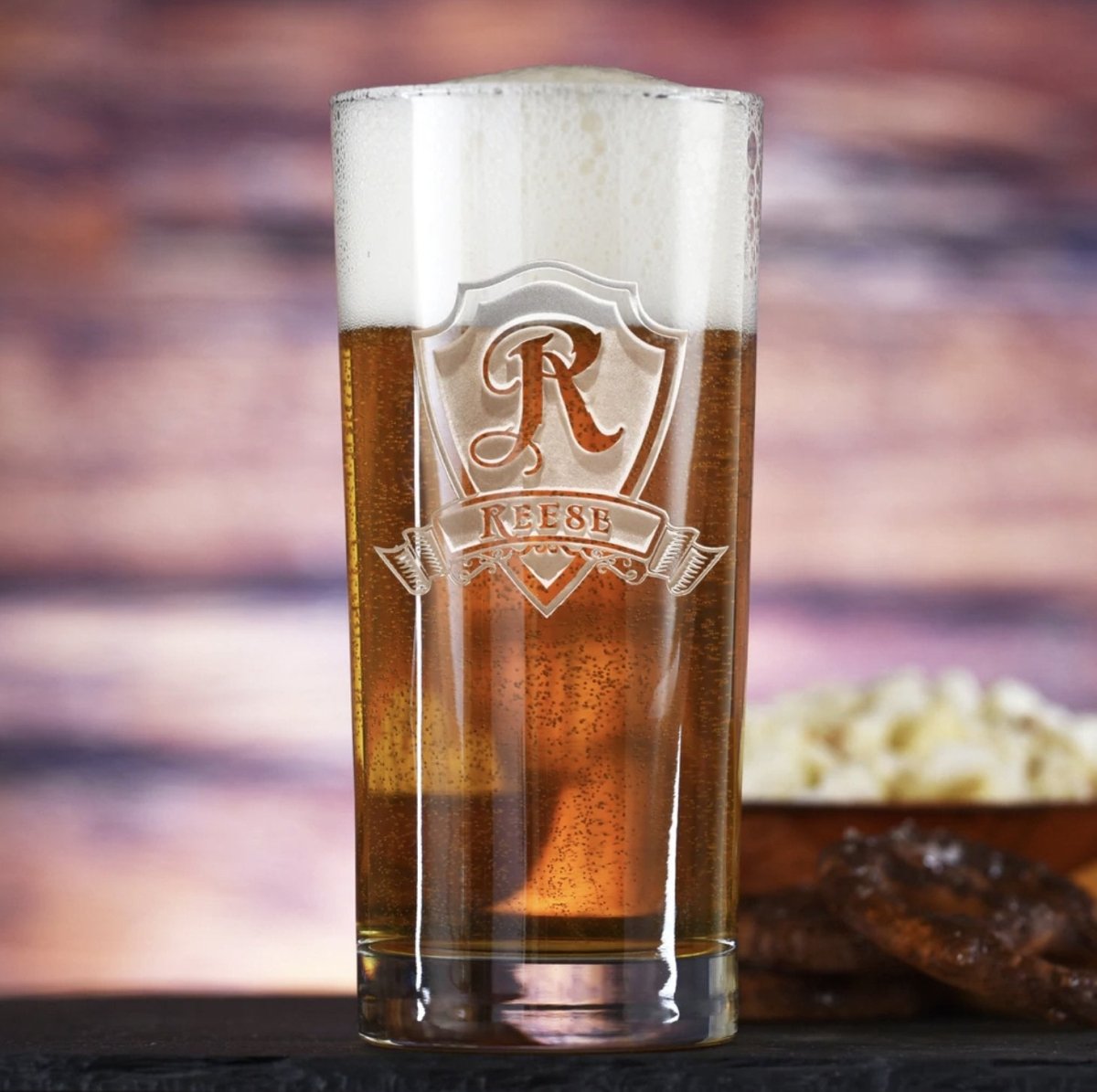 Engraved Shield Drinking Glass - Drinkware - GroomsDay
