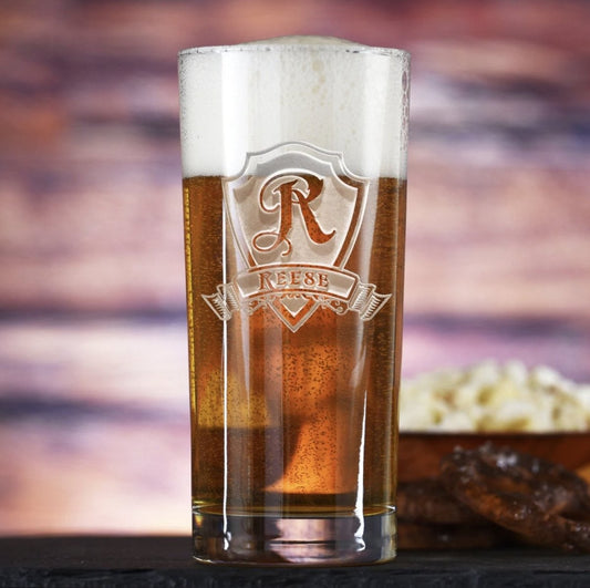 Engraved Shield Drinking Glass - Drinkware - GroomsDay