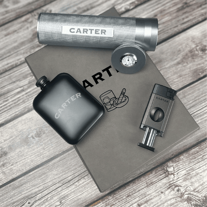 Traveler's Trove Luxury Cigar Set - Personalized Humidor, Flask, and Lighter