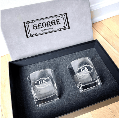 Unique Personalized Personalized Whiskey Glass Box Set Customized Groomsmen Gifts Gifts for Men by Groovy Guy