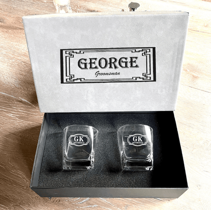 Unique Personalized Personalized Whiskey Glass Box Set Customized Groomsmen Gifts Gifts for Men by Groovy Guy