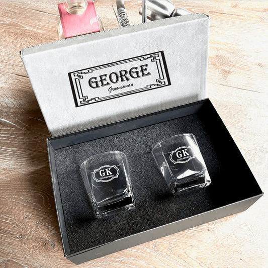 Unique Personalized Personalized Whiskey Glass Box Set Customized Groomsmen Gifts Gifts for Men by Groovy Guy