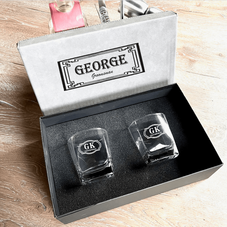 Personalized Whiskey Glass Box Set - Groomsmen Gifts - GroomsDay