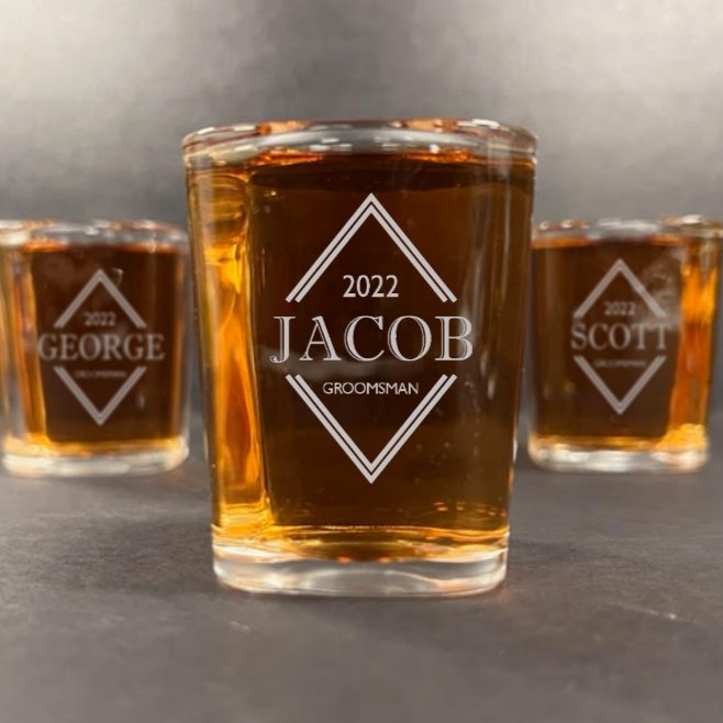 Custom Engraved Groomsman Shot Glass Groovy Laser