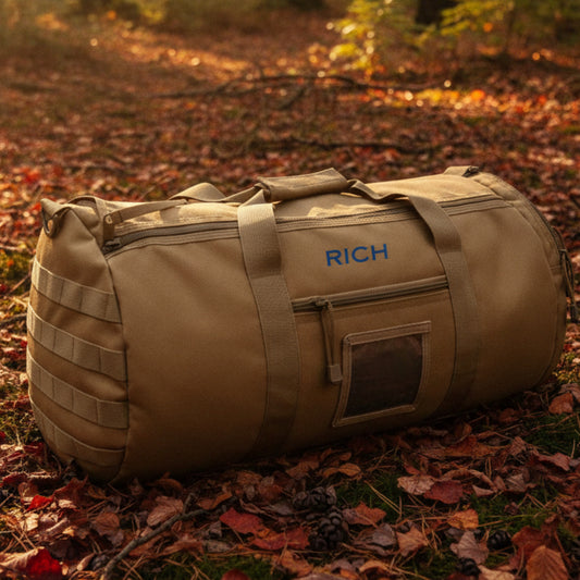 Personalized tactical groomsmen duffle bag embroidered with a name