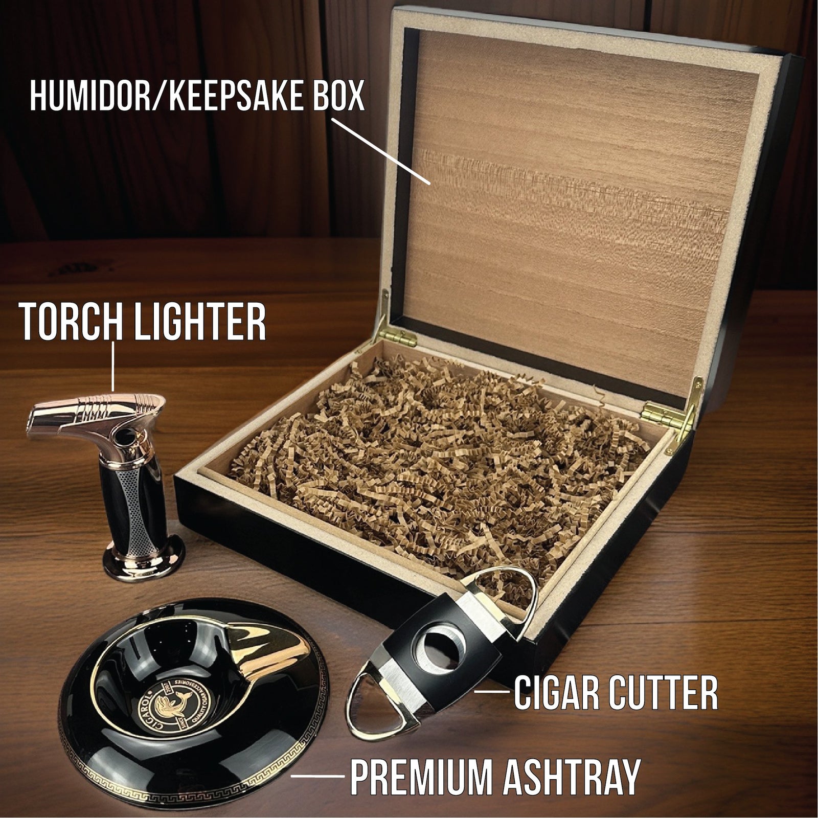 Cigar Humidor Gift popular Set with Matching Accessories, Great gift for your groomsmen or any cigar lovers.