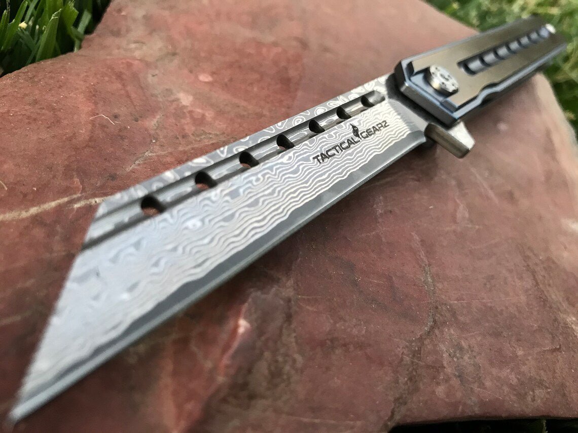 Damascus Steel Pocket Knife - Knives - GroomsDay