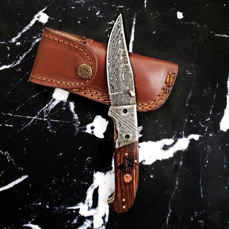 The Classic Raindrop Damascus Folding Knife - Damascus Knife - GroomsDay