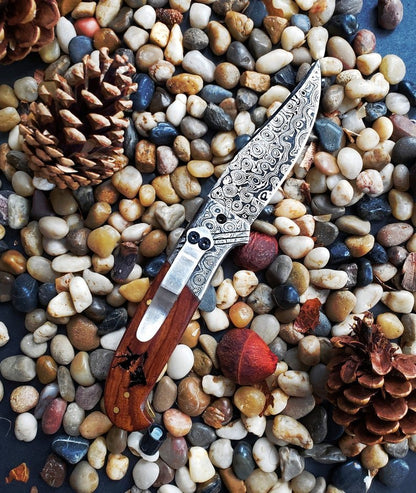 The Classic Raindrop Damascus Folding Knife - Damascus Knife - GroomsDay