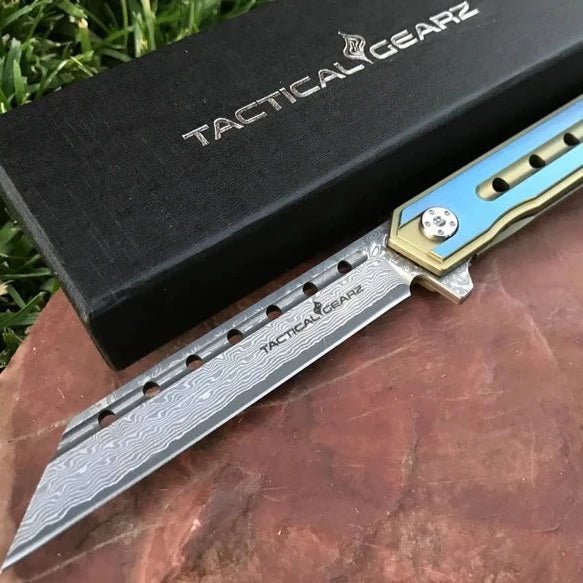 Titanium EDC Damascus Knife - Knives - GroomsDay