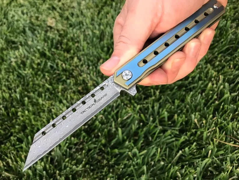 Titanium EDC Damascus Knife - Knives - GroomsDay