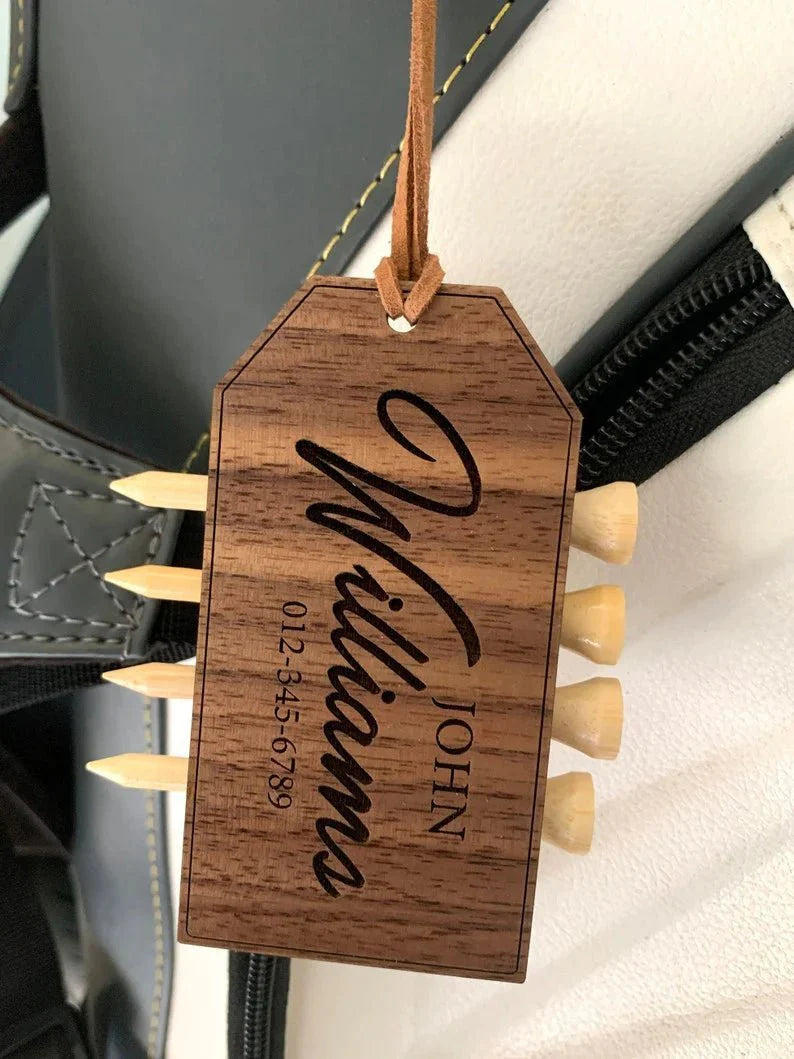 Elegant Personalized Golf Bag Tag with Tee Holder - Golf - GroomsDay
