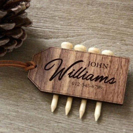Elegant Personalized Golf Bag Tag with Tee Holder - Golf - GroomsDay