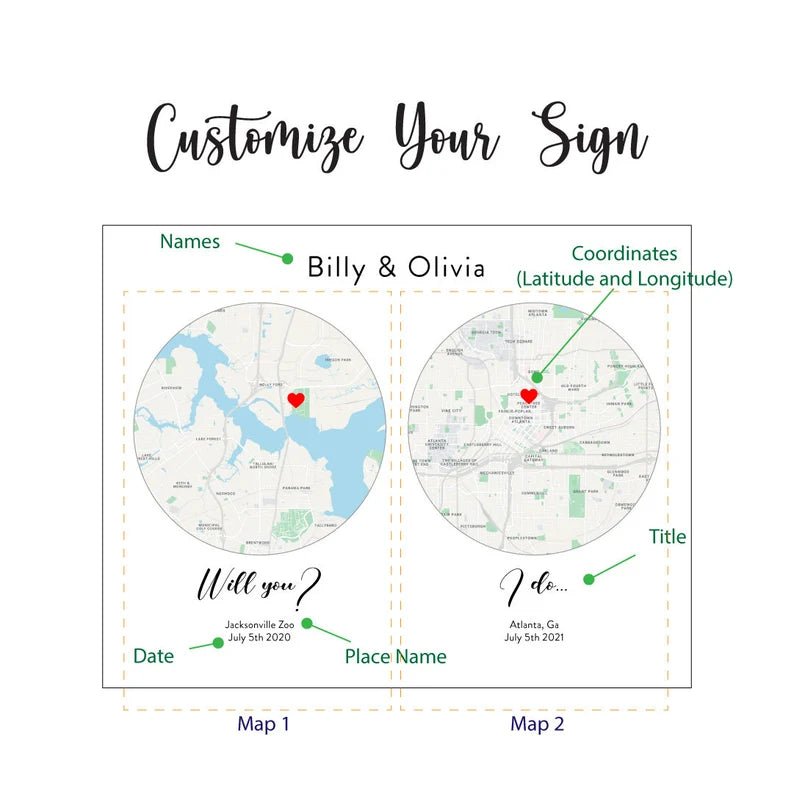 Romantic Map: "First Date to I Do" Plaque