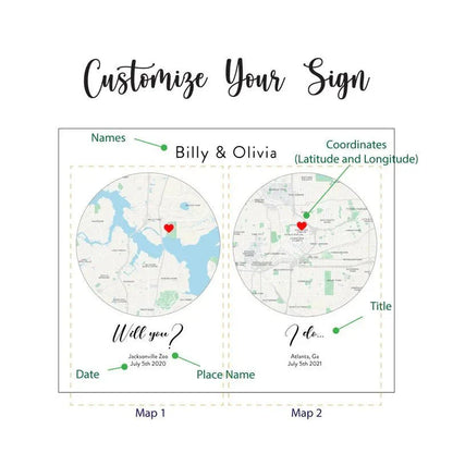 Romantic Map: "First Date to I Do" Plaque - Anniversary - GroomsDay