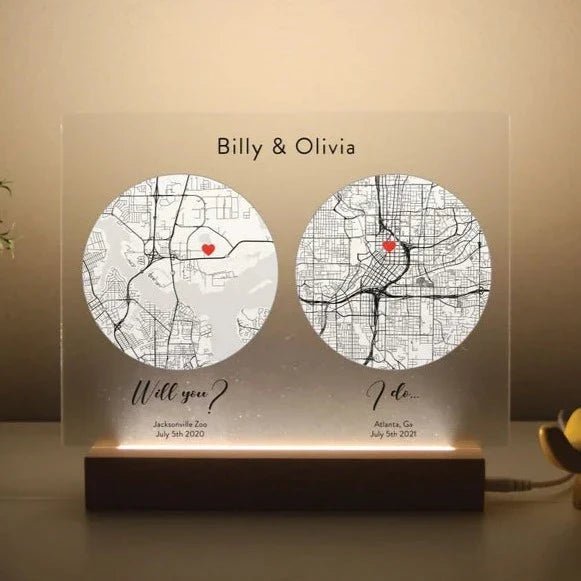 Personalized Romantic Map Anniversary Plaque – First Date to I Do with Custom Locations