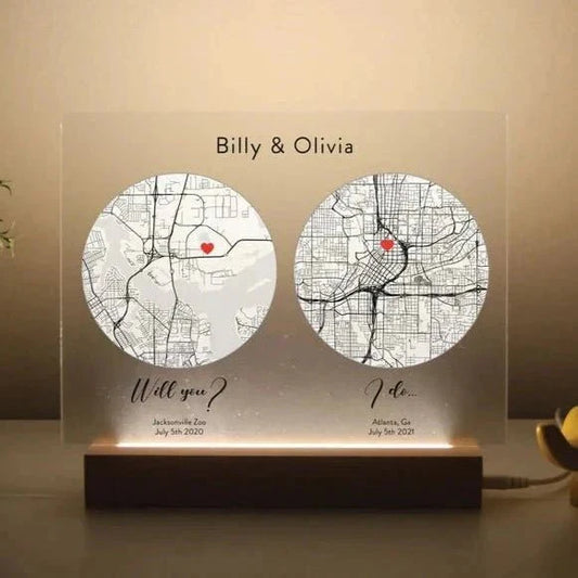 Romantic Map: "First Date to I Do" Plaque - Anniversary - GroomsDay