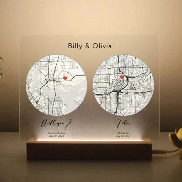 Romantic Map: "First Date to I Do" Plaque - Anniversary - GroomsDay