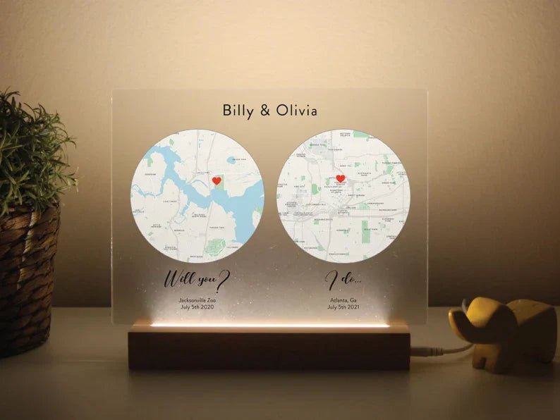 Romantic Map: "First Date to I Do" Plaque