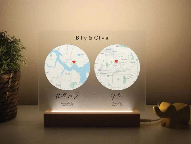 Romantic Map: "First Date to I Do" Plaque - Anniversary - GroomsDay