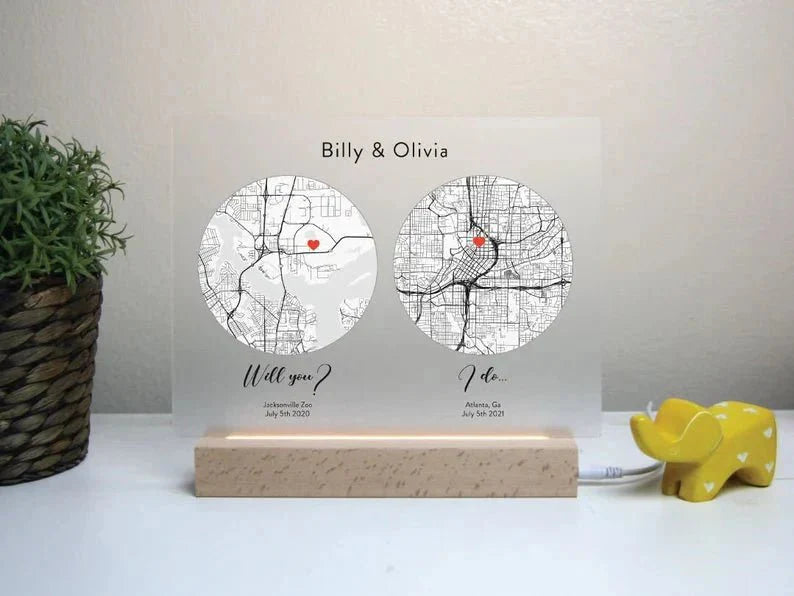 Romantic Map: "First Date to I Do" Plaque - Anniversary - GroomsDay