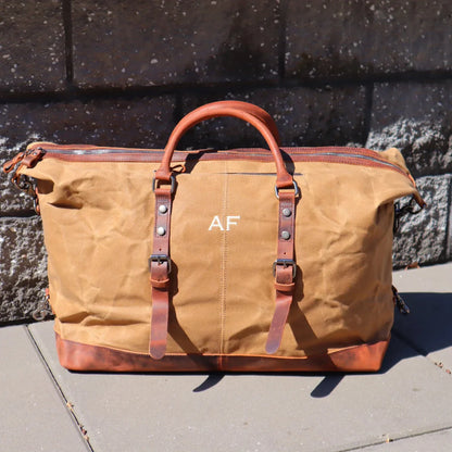 Personalized Waxed Canvas Weekender Bag - Duffle Bag - GroomsDay