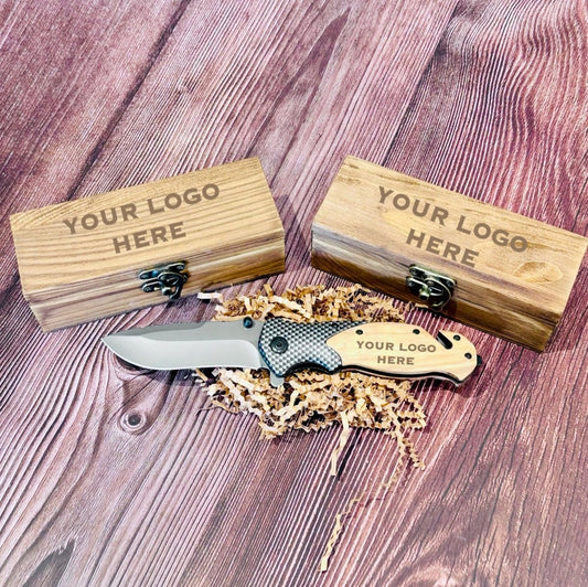 Unique Personalized Logo on Carbon Knife Customized Logo Gifts for Men by Groovy Guy