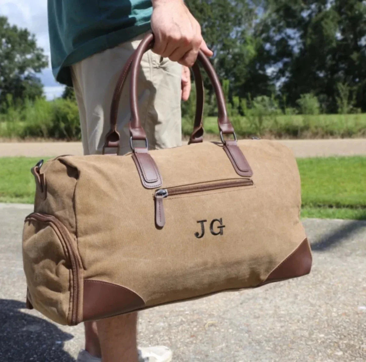 Personalized Leather Duffel Bag with Shoe Compartment - Duffle Bag - GroomsDay