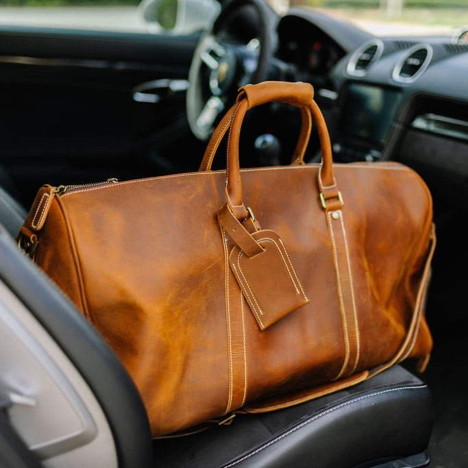 Leather overnight bag mens on sale