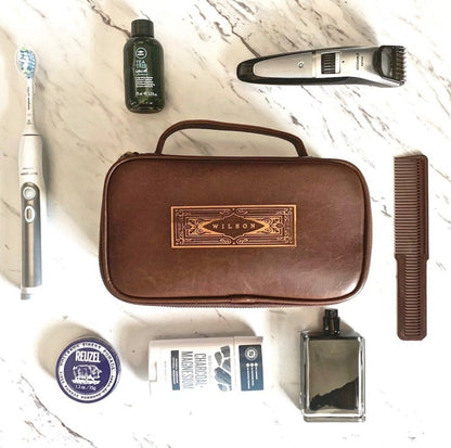 Leather Shaving Bag - Personalized Toiletry Bag - GroomsDay