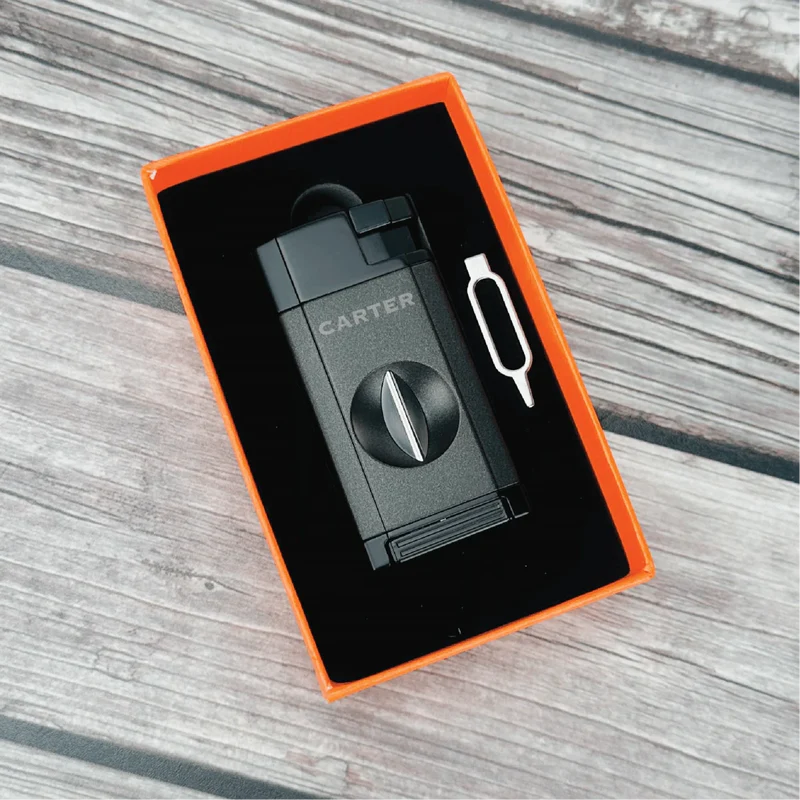 Elegant Personalized V-Cut Lighter: Dual Flame Precision