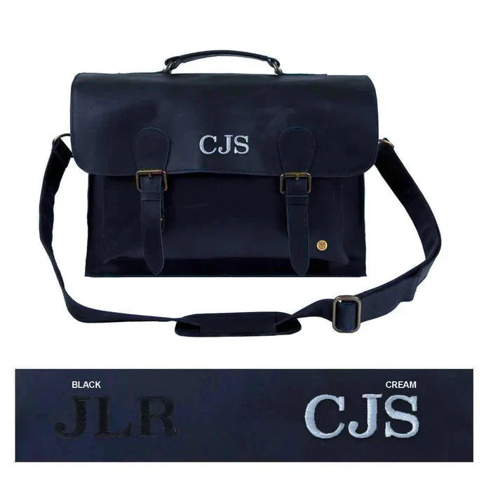 Navy Leather Messenger Bag - Messenger Bag - GroomsDay
