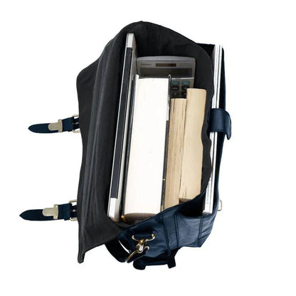 Navy Leather Messenger Bag - Messenger Bag - GroomsDay