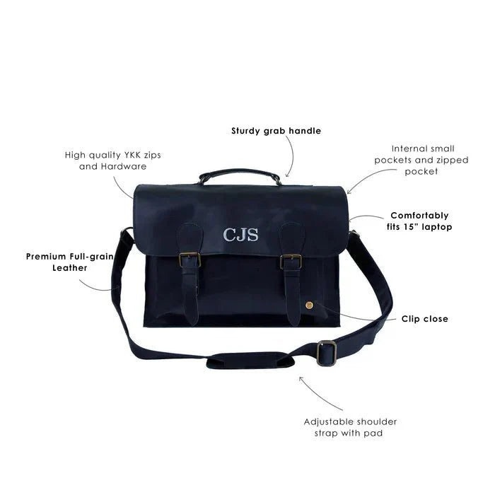 Navy Leather Messenger Bag - Messenger Bag - GroomsDay