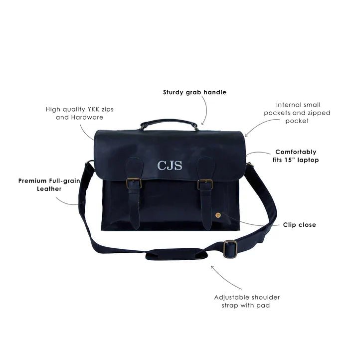 Navy Leather Messenger Bag