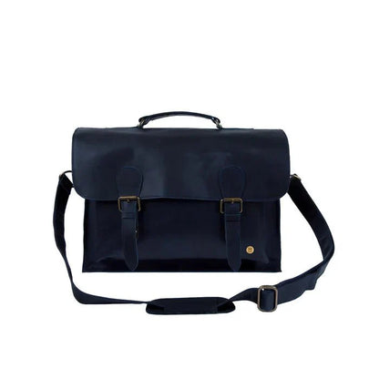 Navy Leather Messenger Bag - Messenger Bag - GroomsDay