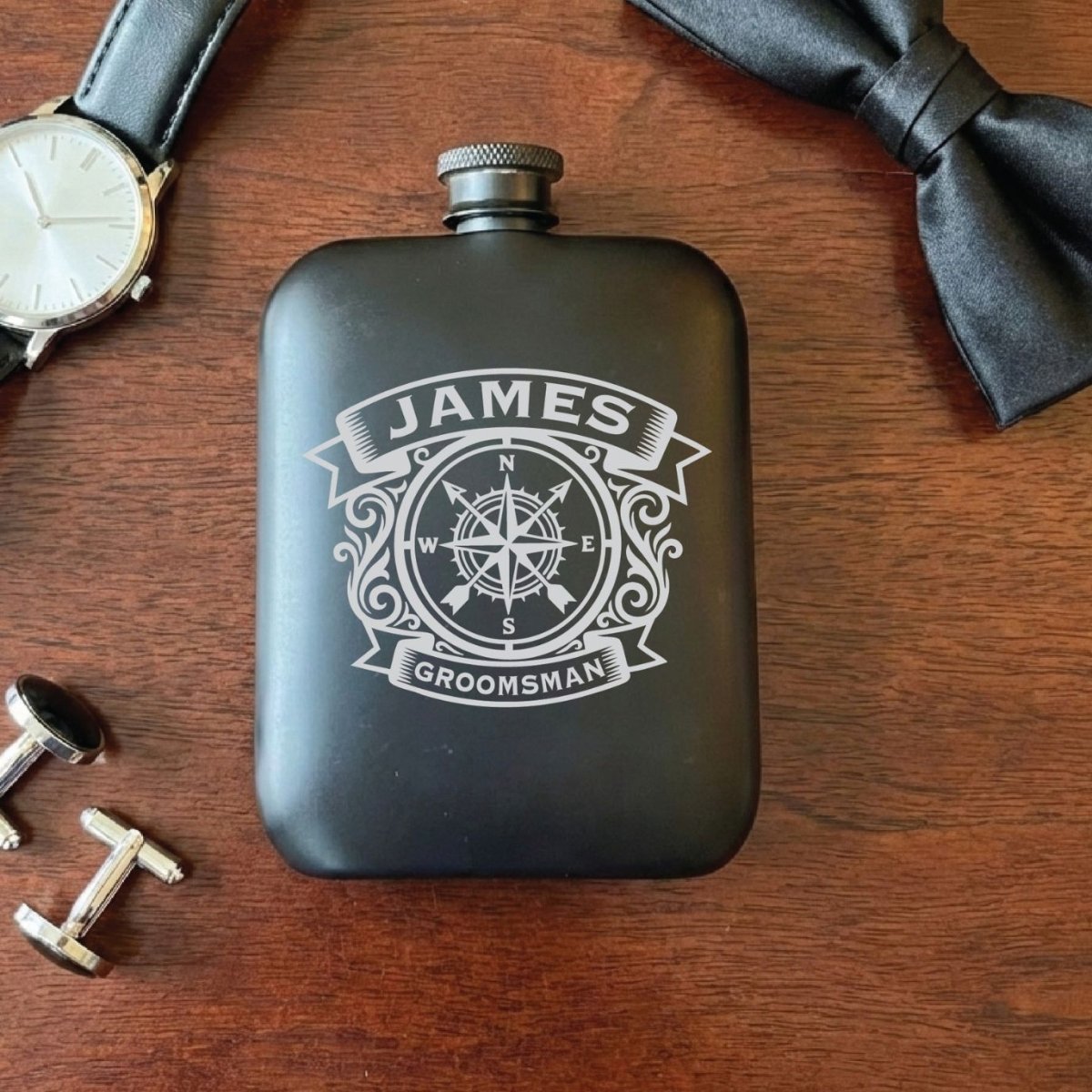 Personalized Compass Groomsmen Flask for Outdoorsman