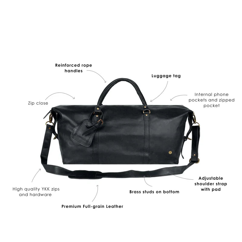 Large Black Leather Duffle