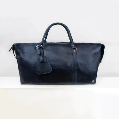 Navy Leather Duffle - Duffel Bags - GroomsDay