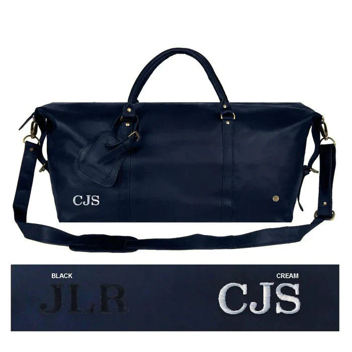 Navy Leather Duffle - Duffel Bags - GroomsDay