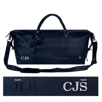Navy Leather Duffle - Duffel Bags - GroomsDay