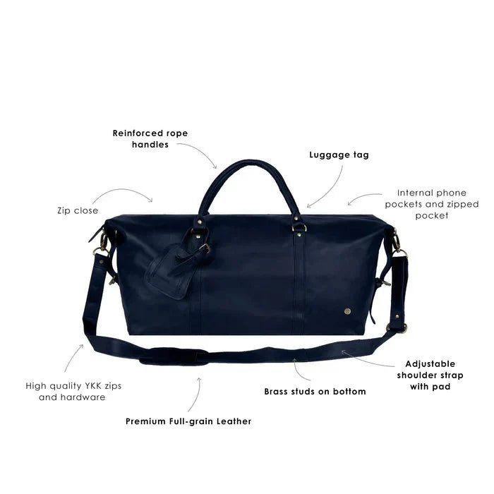 Navy Leather Duffle - Duffel Bags - GroomsDay